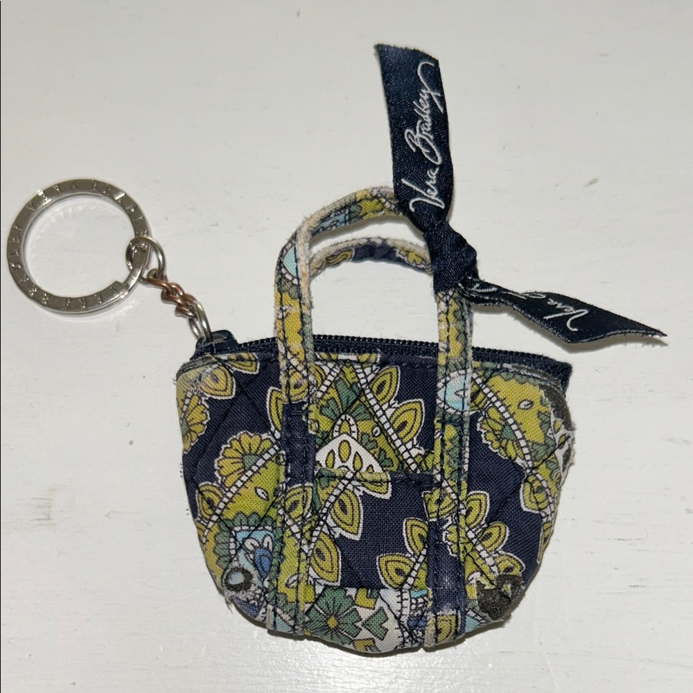 Vera Bradley Navy and Yellow Floral Keychain Tiny Tote
